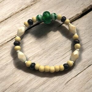 Green and Cream Wooden Recycled Beaded Bracelet